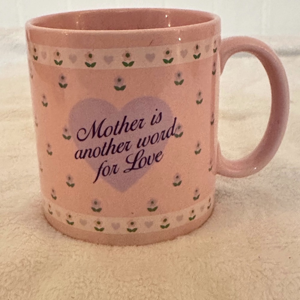 Russ Berrie Coffee Mug‎ Mother Love Pink OS Excellent Vintage Floral Heart 8245
